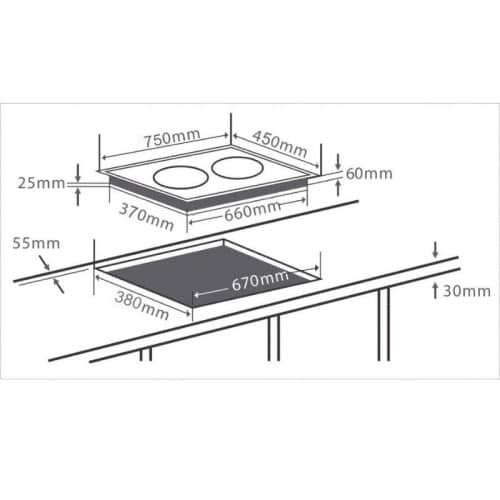Kích thước của Bếp điện từ ba Chefs EH-MIX533