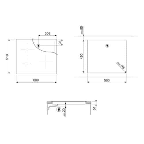 Kích thước bếp từ Hafele Smeg SI5632D 536.64.091