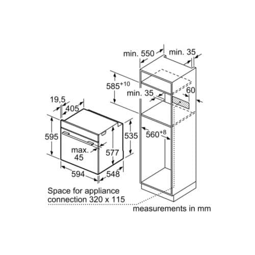 Kích thước lò nướng BOSCH HSG636ES1