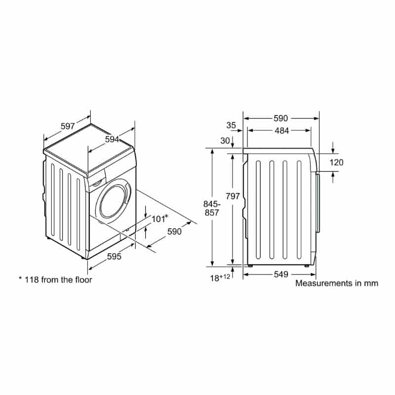 Kích thước máy giặt Bosch WAE18161SG Kích thước máy giặt Bosch WAE18161SG