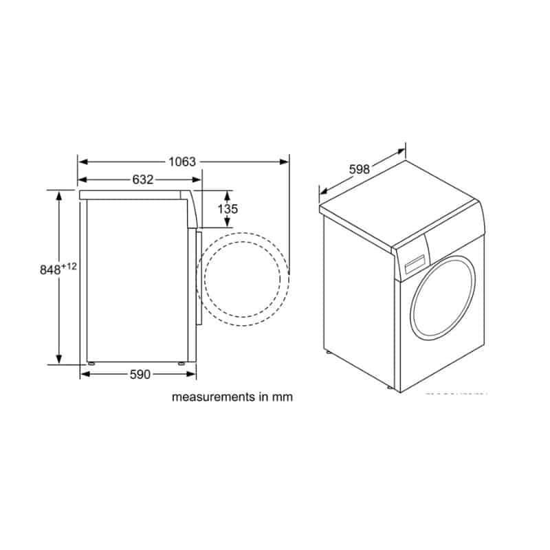 Kích thước máy giặt quần áo Bosch WVG30462SG Kích thước máy giặt quần áo Bosch WVG30462SG
