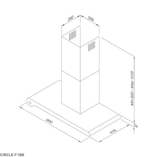 Kích thước máy húi khói khử mùi MALLOCA CIRCLE F-188