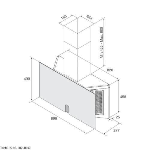 Kích thước máy hút khói khử mùi áp tường MALLOCA TIME K-16 BRUNO