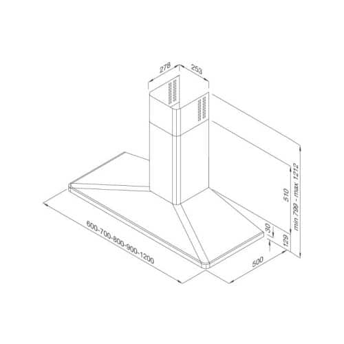 Kích thước máy hút khói khử mùi áp tường MALLOCA VARESE-K5020