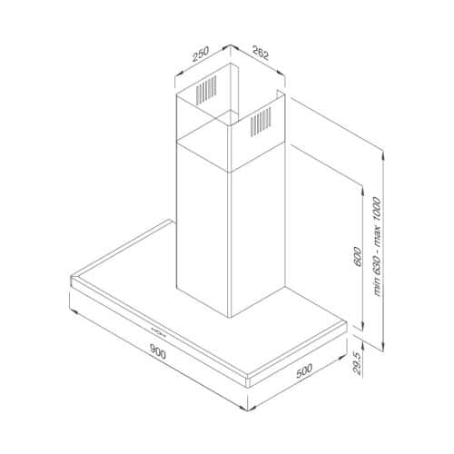 Kích thước máy hút khói khử mùi MALLOCA SLIM K1522