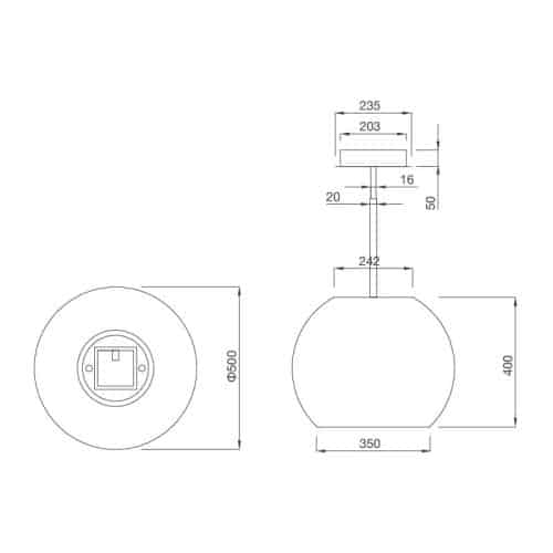 Kích thước máy hút khử mùi đảo MALLOCA Sphera white-I001W