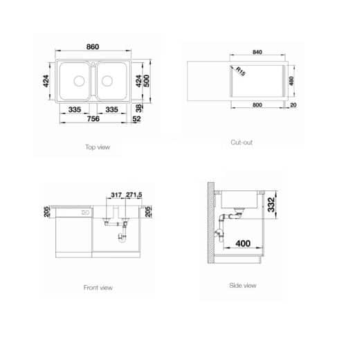 Kích thước Chậu rửa bát Blanco LEMIS XL 8 IF