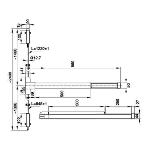 Thanh thoát hiểm chốt dọc Hafele 911.52.146 3 Kích thước của Thanh thoát hiểm chốt dọc Hafele 911.52.146