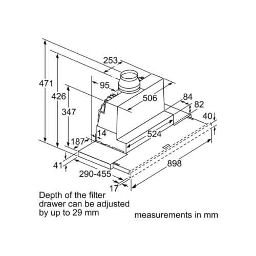 Kích thước máy hút mùi âm tủ Bosch DFS097A51B