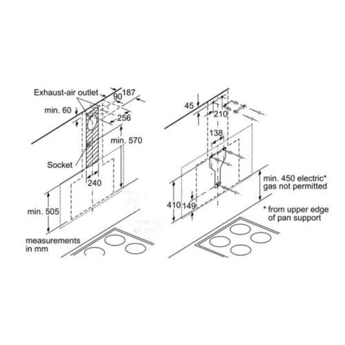 Kích thước máy hút mùi gắn tường Bosch DWF97RV60B