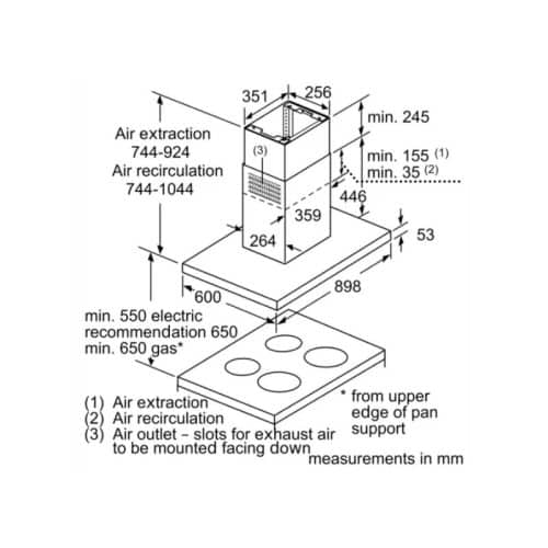Kích thước lắp máy hút mùi Bosch DIB97IM50