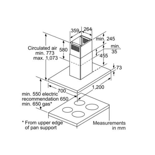 Máy hút mùi Bosch DIB129950 3 Kích thước máy hút mùi Bosch DIB129950