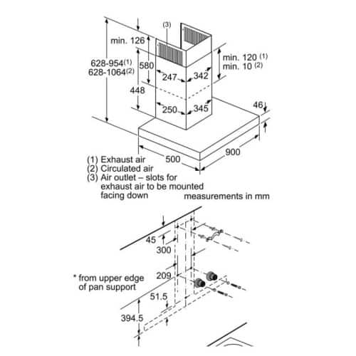Kích thước máy hút mùi BOSCH DWB97CM50 Serie 6
