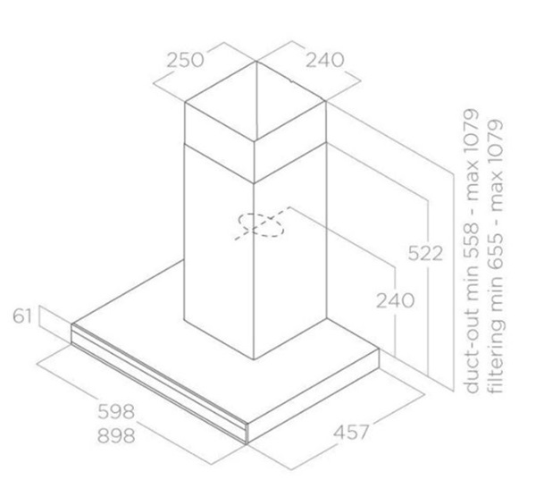 Máy hút mùi áp tường Elica ADÉLE BL MAT/A/90 PRF0167317 7 Kích thước máy hút mùi áp tường Elica ADÉLE BL MAT/A/90 PRF0167317