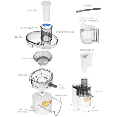 kich thuoc may ep trai cay panasonic mj cb100wra